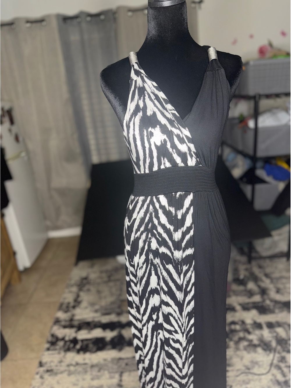 Lascana Black and White Zebra Print Maxi Dress with Sleeves